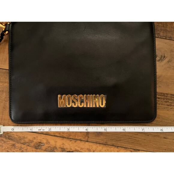 MOSCHINO Couture Logo Zip Pouch Wristlet Black Leather With Dust bag NWT - Picture 8 of 12